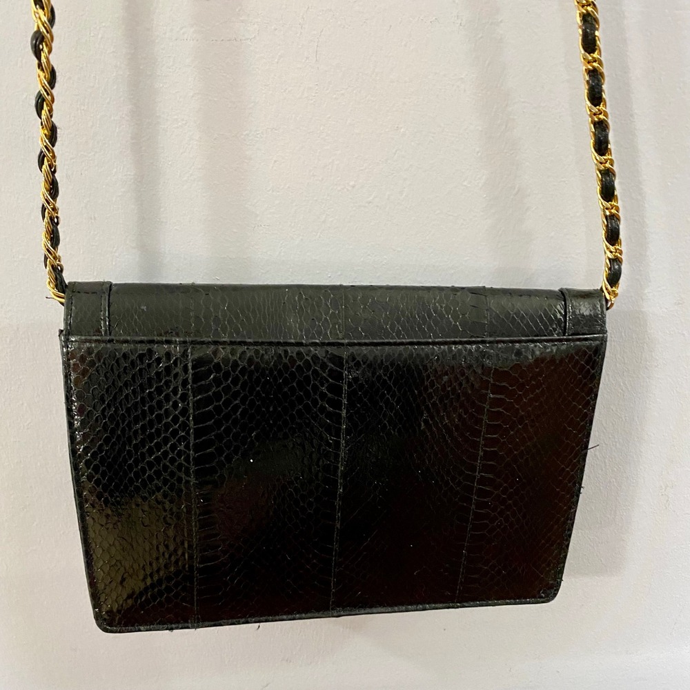 Vintage Saks Fifth Ave Snakeskin Leather Clutch Crossbody Shoulder Bag Vtg 80s - Picture 7 of 16